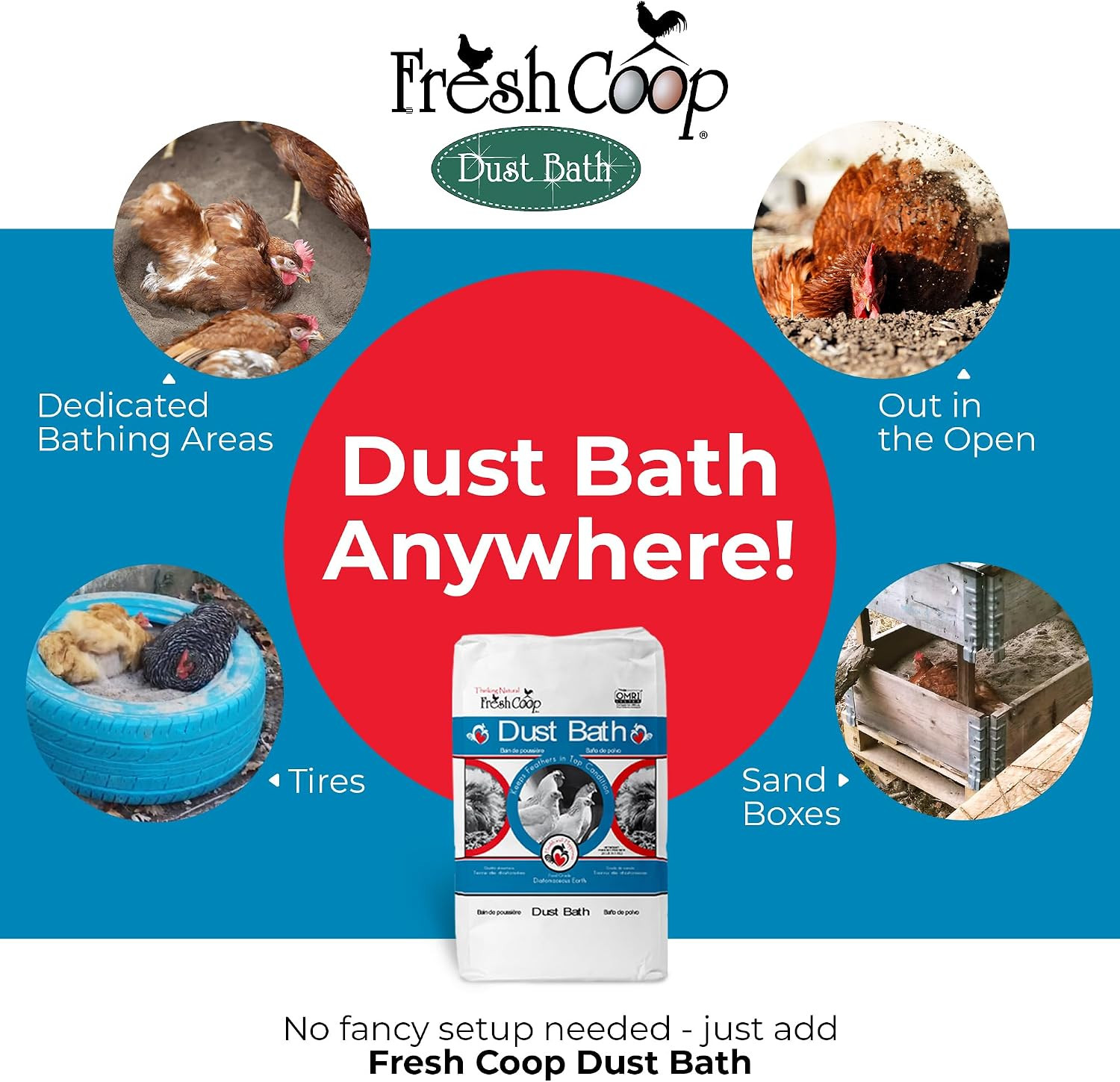 Fresh Coop Dust Bath, 20Lbs (Pack of 2) – Food-Grade Diatomaceous Earth & Calciu