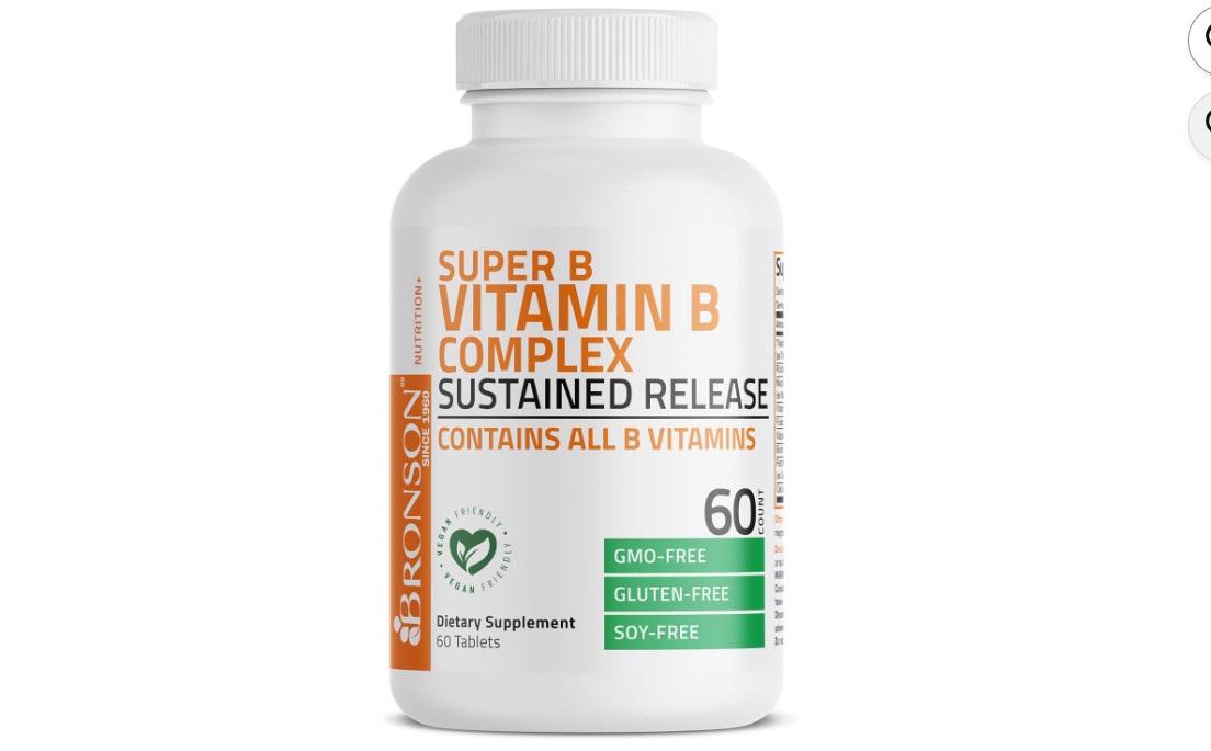 Bronson Super B Vitamin B Complex Sustained Release for Energy, 60 Tablets | B1,