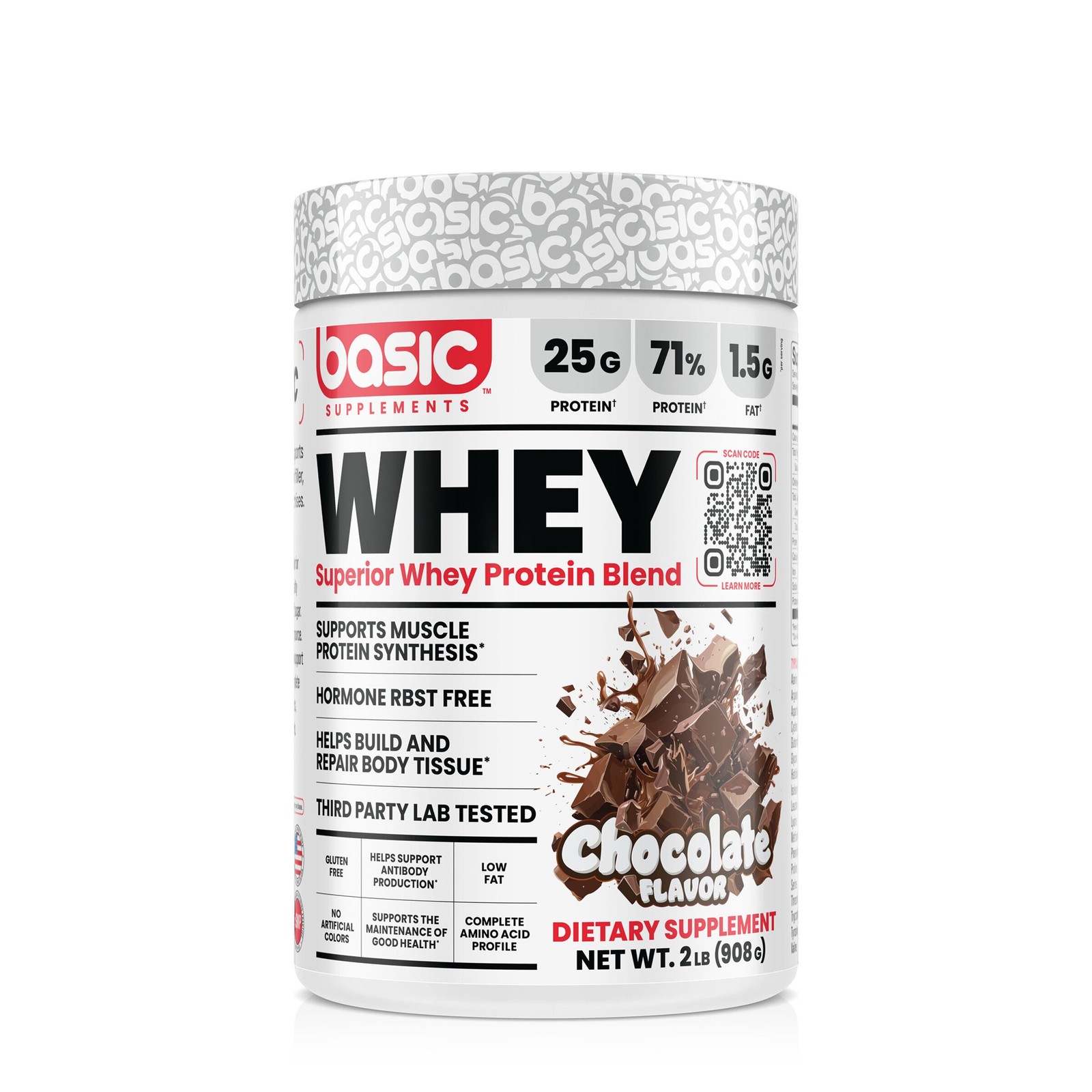 Basic Supplements Whey Protein Blend Chocolate Flavor Muscle Builds 908g NEW