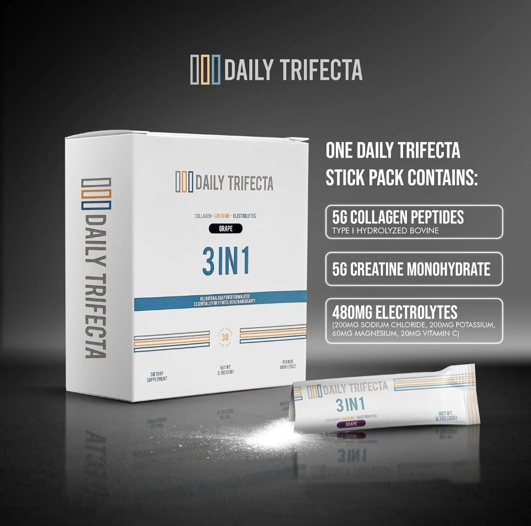 Daily Trifecta 3 In 1 Collagen Creatine Electrolytes 30 Stick Packs Unflavored