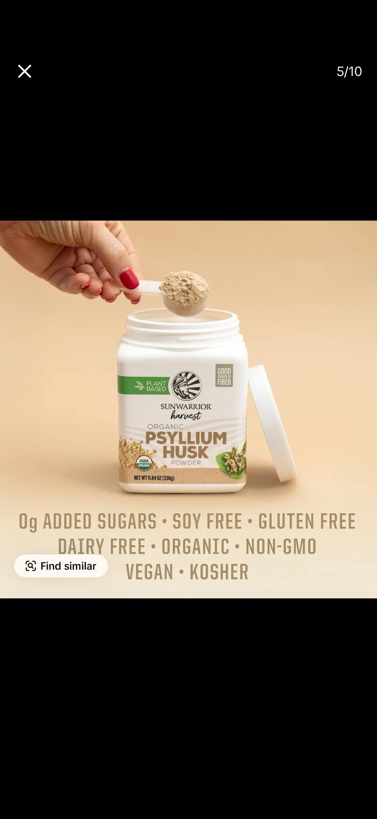 ￼ Organic Psyllium Husk Powder – PGluten-Free, Non-GMO, Keto-Friendly – 11.6 oz