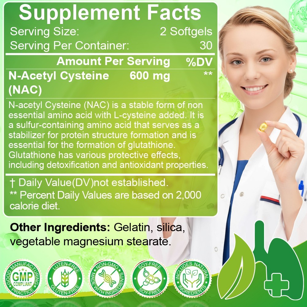 N-Acetyl Cysteine 600mg NAC Capsules Immune Support | Antioxidant | Lung Health