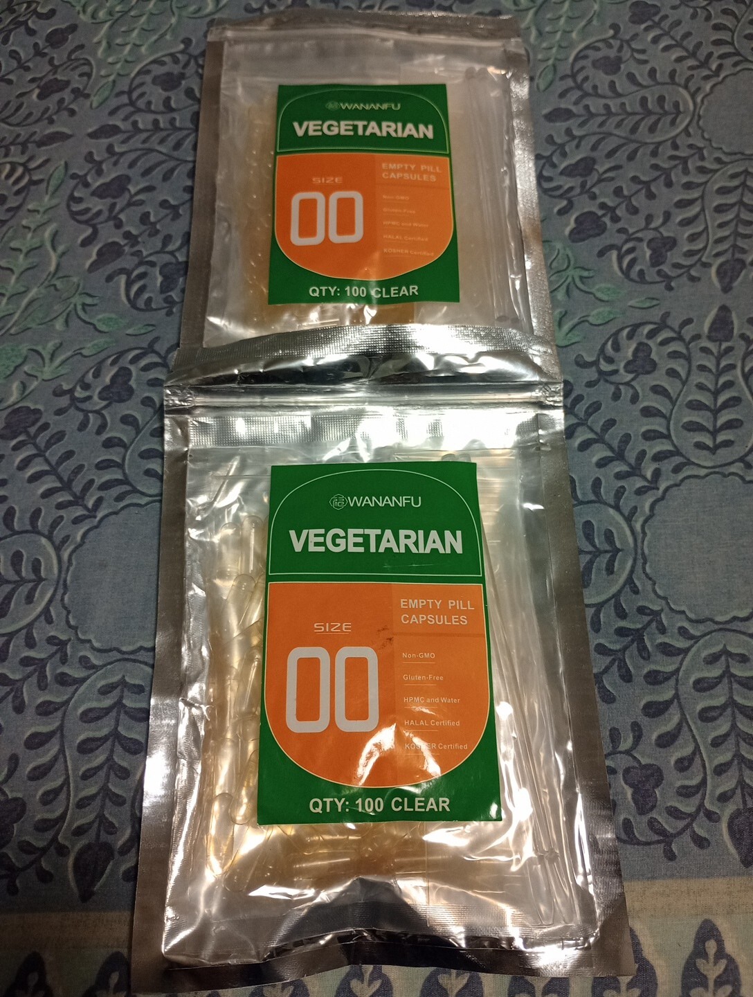 wananfu Size 00 Empty Capsules Vegetarian 100 Count 2 Pack Bundle Exp.08/06/2025