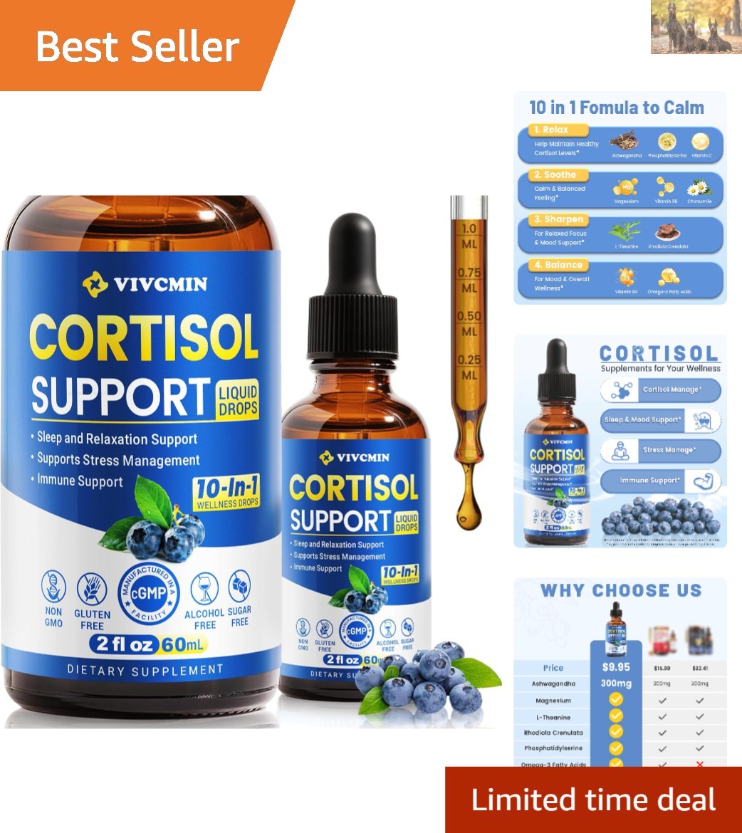 10-in-1 Cortisol Reducer with Ashwagandha – Mood & Sleep Support Drops, 2 Fl Oz