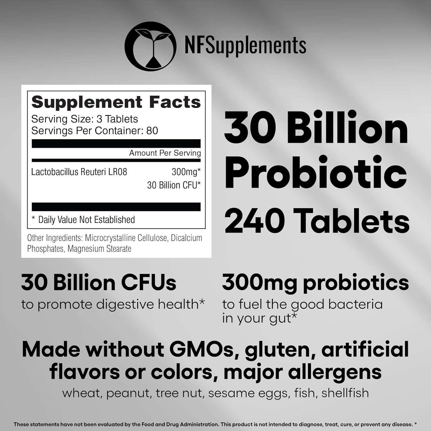 Lactobacillus Reuteri Probiotic Supplement 30 Billion CFU 240 Tablets Probiot…