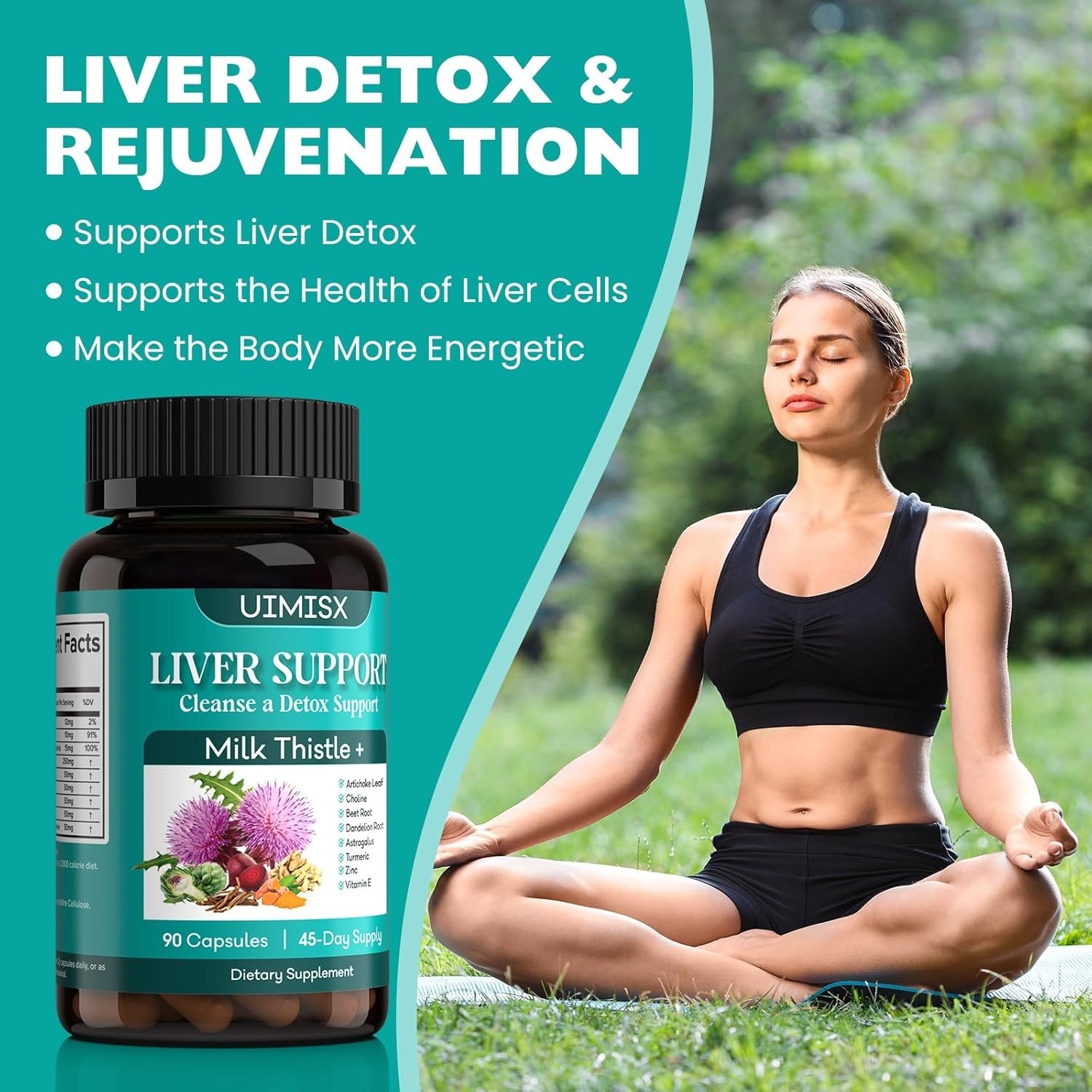 Milk Thistle Supplement – Liver Detox Cleanse Formula Herbal Liver Support 90ct.