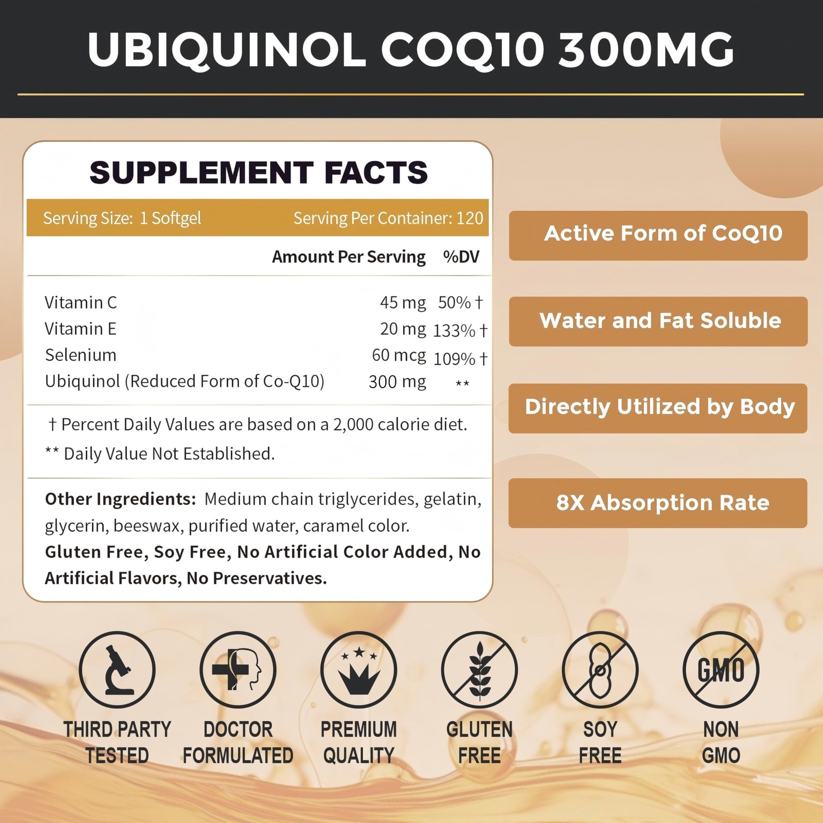 ZEBORA Ubiquinol CoQ10 300mg Softgels, 120 Count (Pack of 1), Undefinded