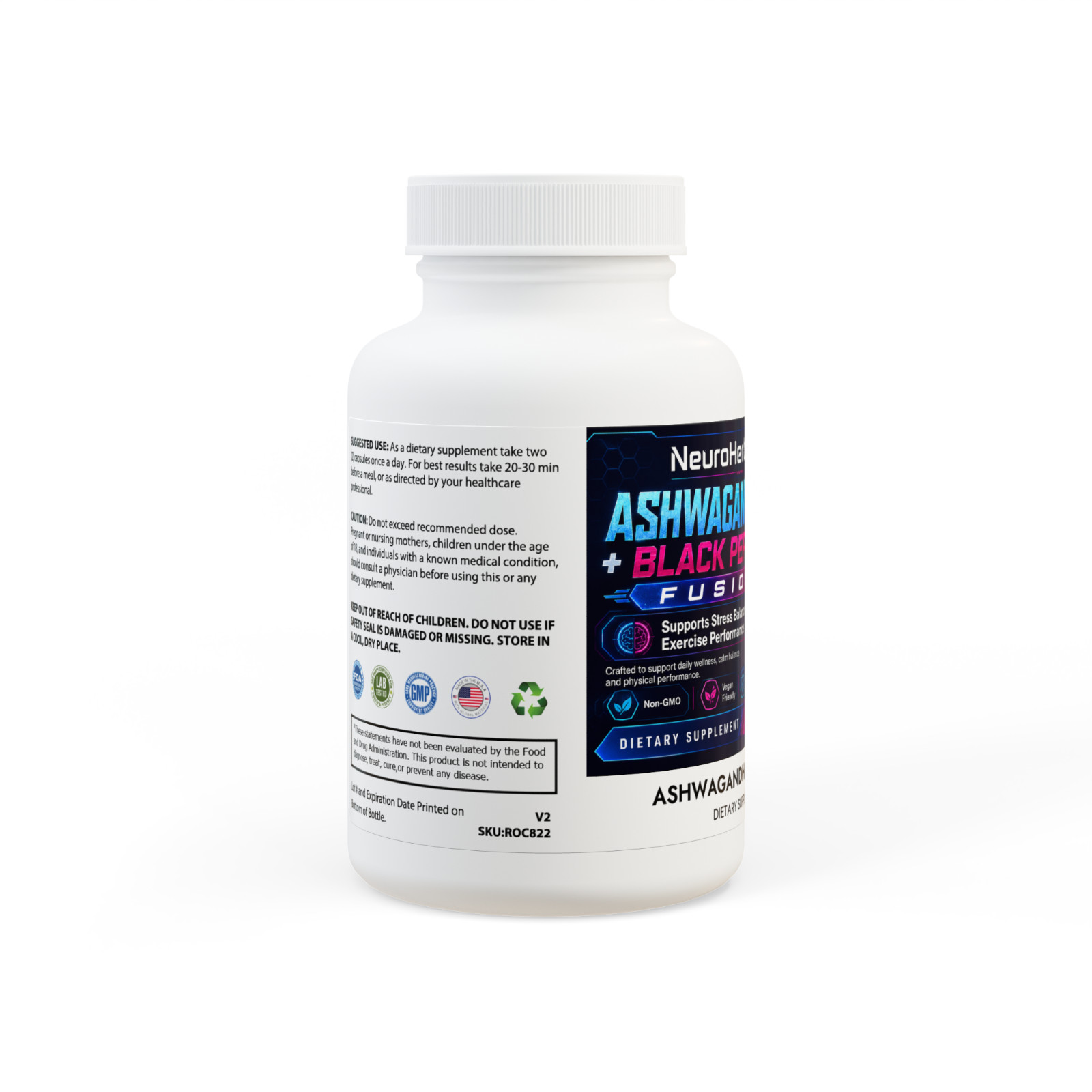 Ashwagandha Black Pepper Fusion 60 Capsules Stress Balance Vegan Non-GMO