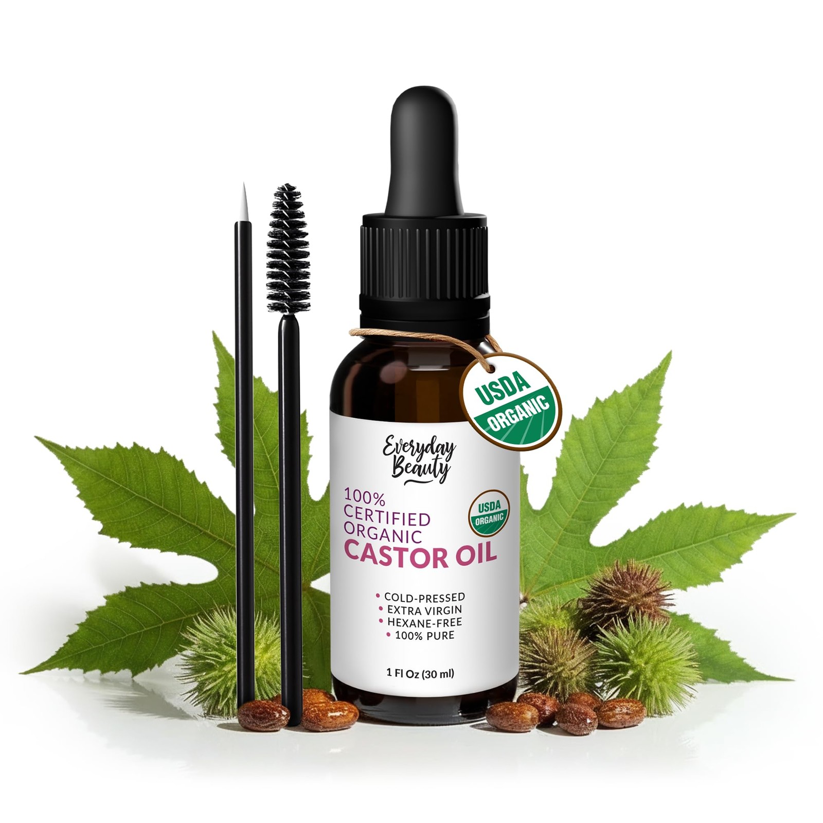 Organic Castor Oil – 100% Pure Certified USDA Organic, Cold Pressed & Hexane-Fre