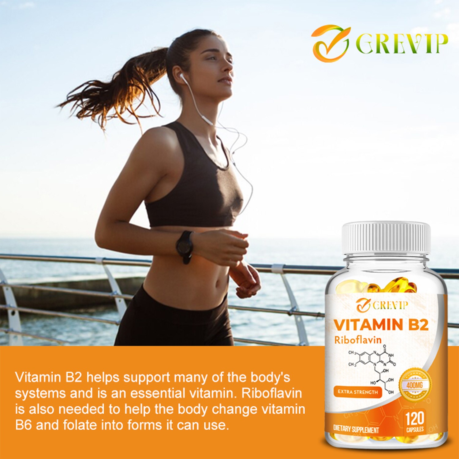 GREVIP Vitamin B2 400mg – High Strength Energy, Metabolism & Nerve Support