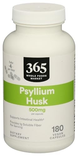Psyllium Husk Supplement Capsules 500 Mg 180 Count Plant Fiber Digestion