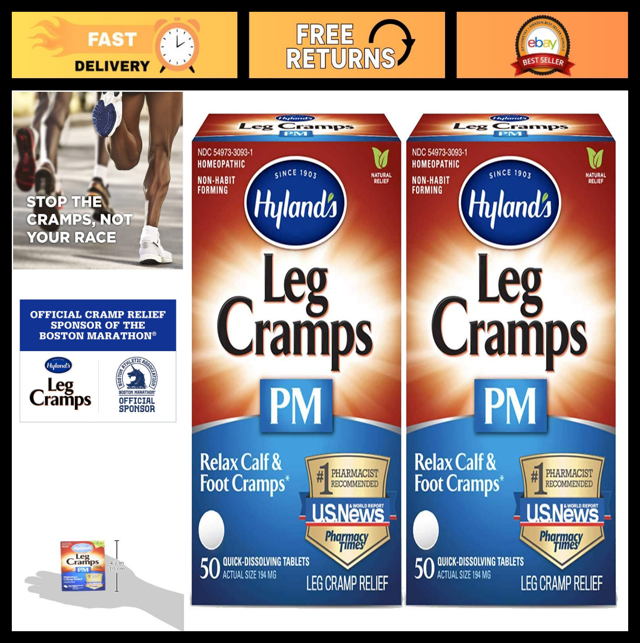 Leg Cramps PM Tablets – 50 Count (Pack of 2) – Fast Relief for Nighttime Cramps