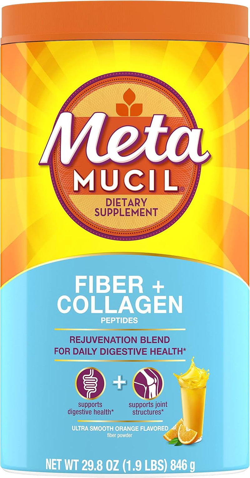 Metamucil Daily Fiber + Collagen, Psyllium Husk Powder, Plant Based Fiber Supple
