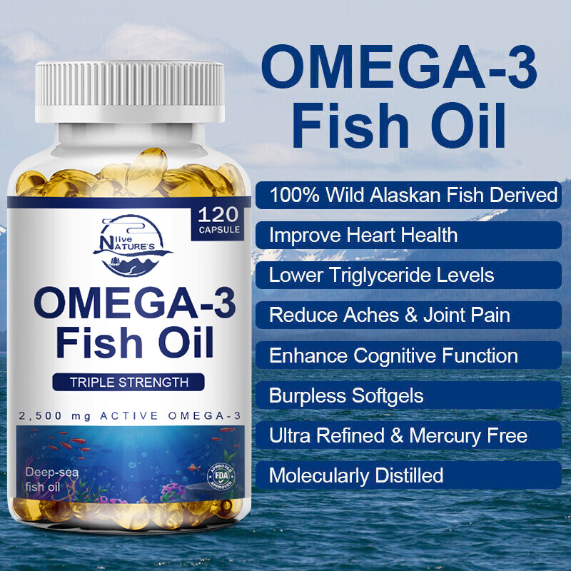 2500mg Omega 3 Fish Oil Capsules 3 x Strength EPA & DHA High Potency 1-4 Bottles