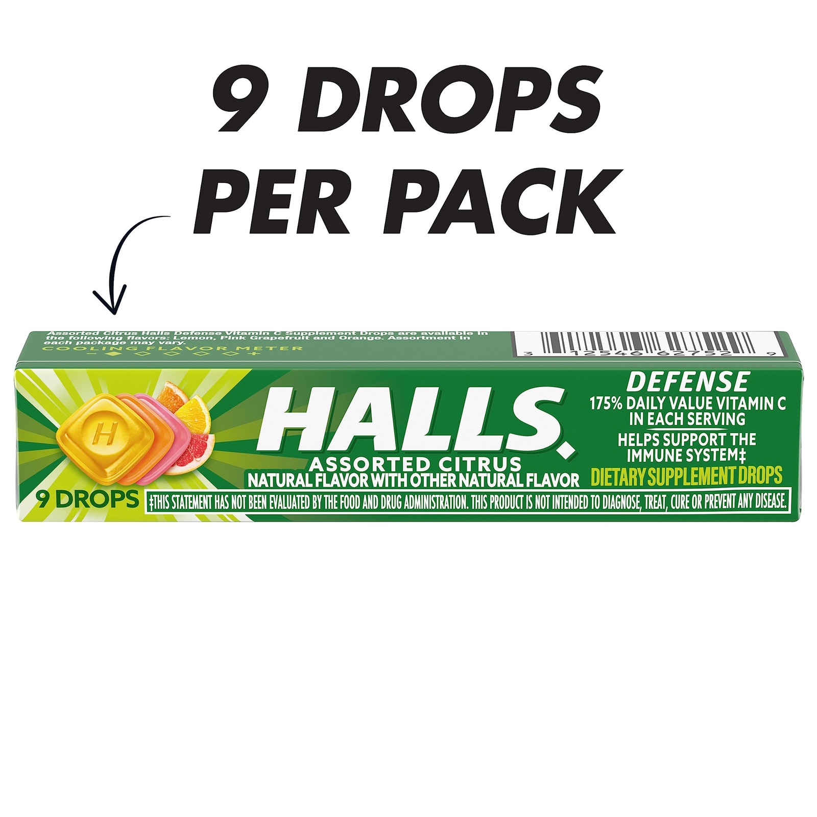 HALLS Defense Assorted Citrus Vitamin C Drops, 20 Sticks of 9 Drops (180 Total