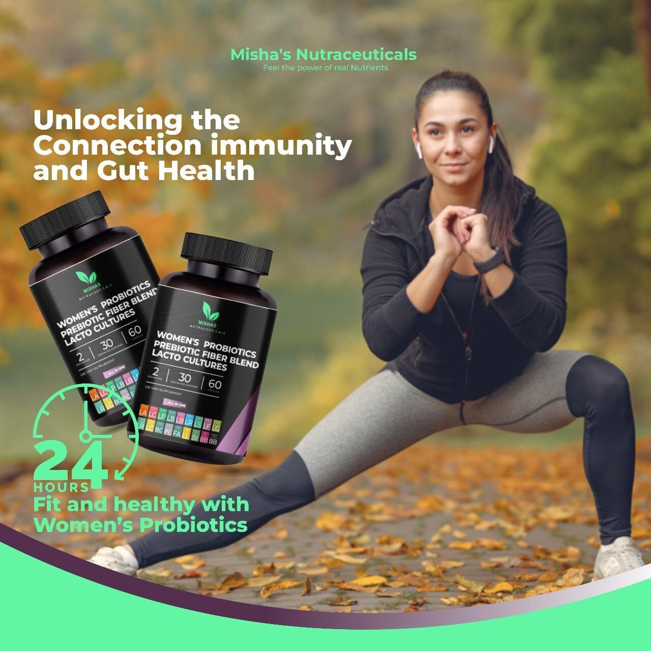 Mishas Women’s Probiotics, Prebiotic Fiber Blend – Gut & Immune Support – 60 C