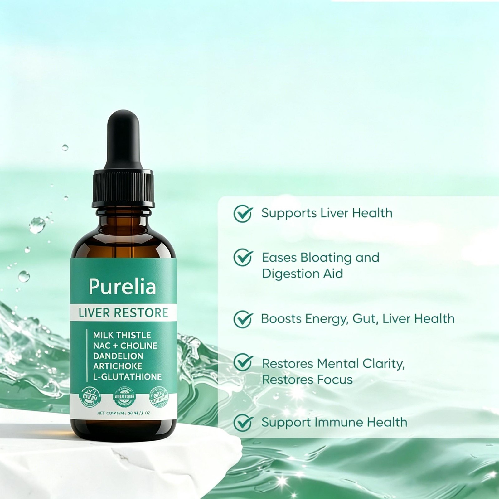 Purelia Liver Restore, Complete Liver Support Supplement with Milk Thistle, Dand