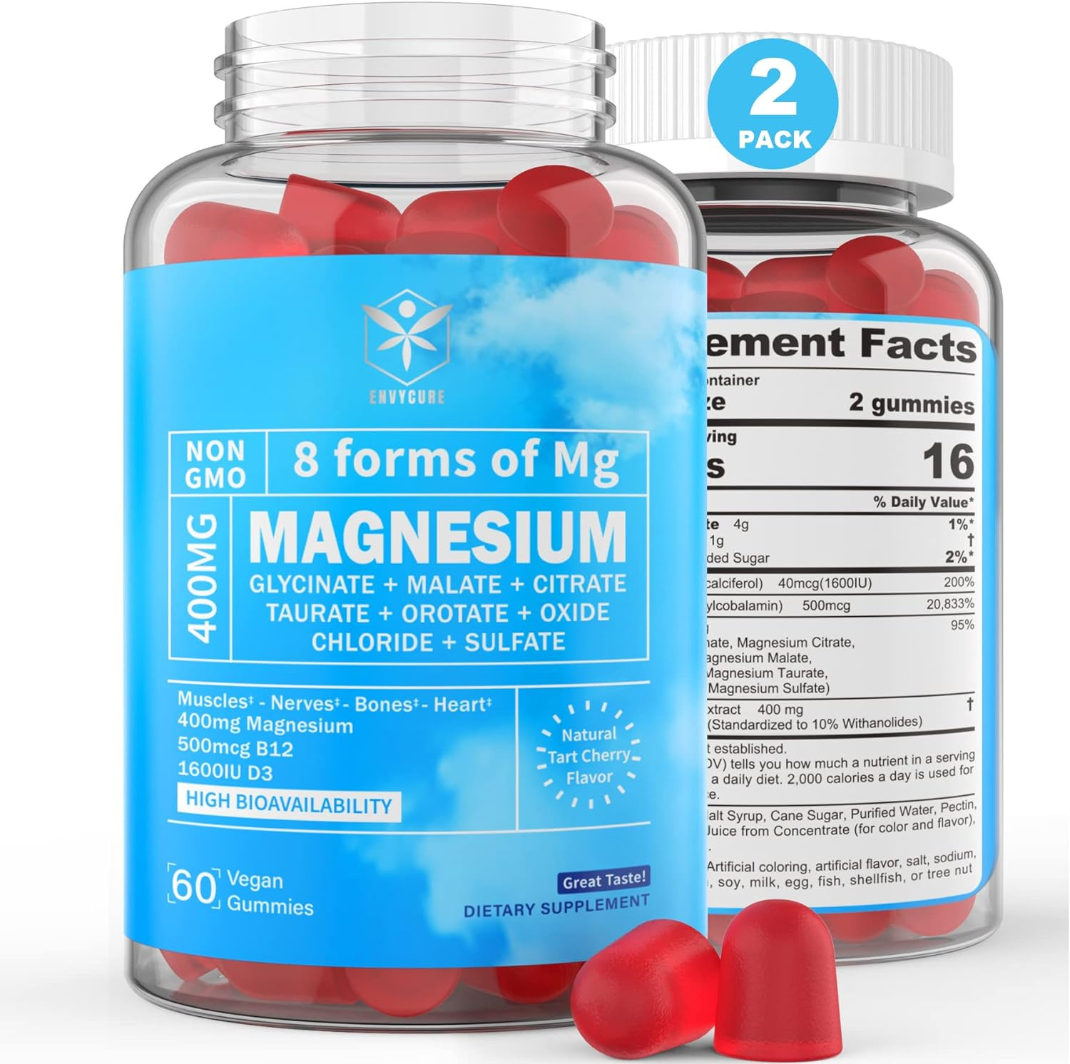 Magnesium Gummies 400Mg | as 8 Forms of Magnesium Glycinate, Malate, Citrate,…
