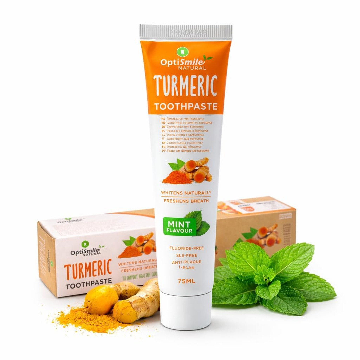 Turmeric Natural White Vegan Fluoride-Free SLS-Free Mint Flavor Anti-Plaque T…