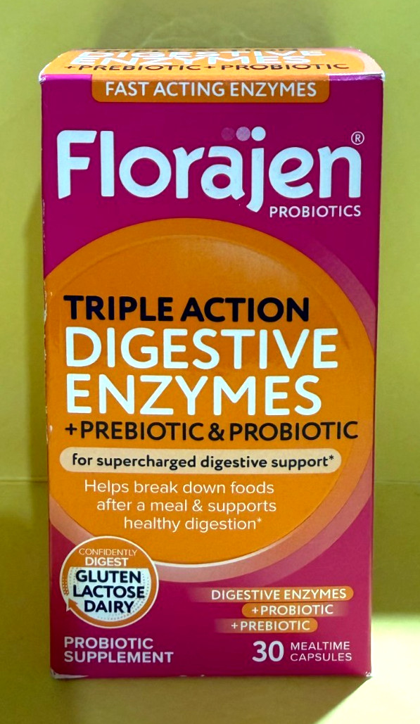 Florajen Triple Action Digestive Enzymes+Prebiotic&Probiotic 30 Caps Exp :01/27+