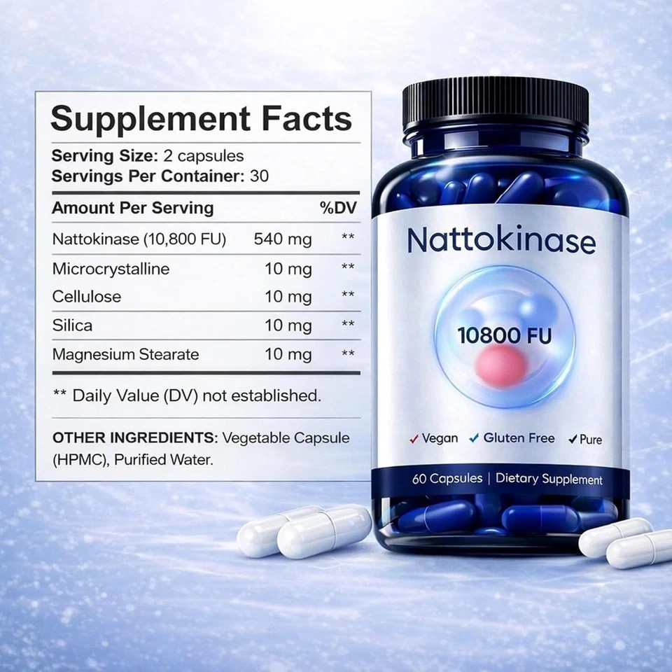 5 pack Nattokinase 10800 FU Organic Vegan Dietary Supplement 60 Capsules -New