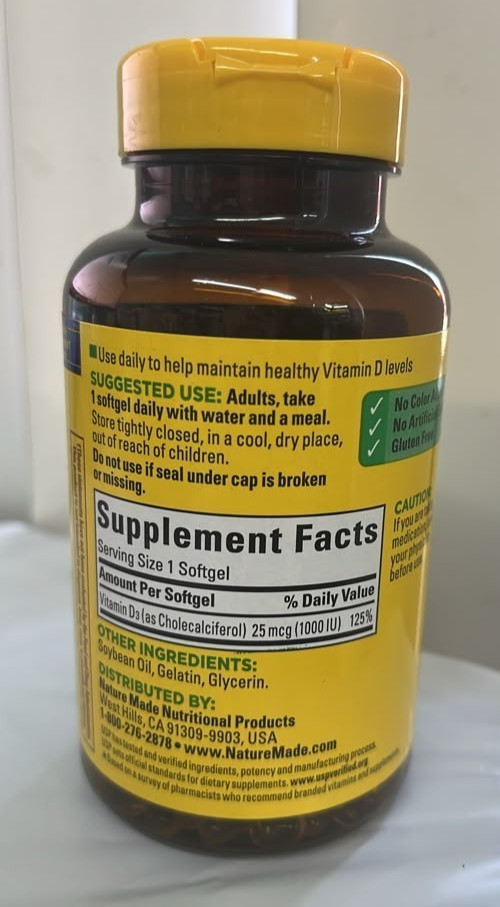 2x Nature Made Vitamin D3 1000 IU (25 mcg) Immune Health 300 Softgels exp 05/28