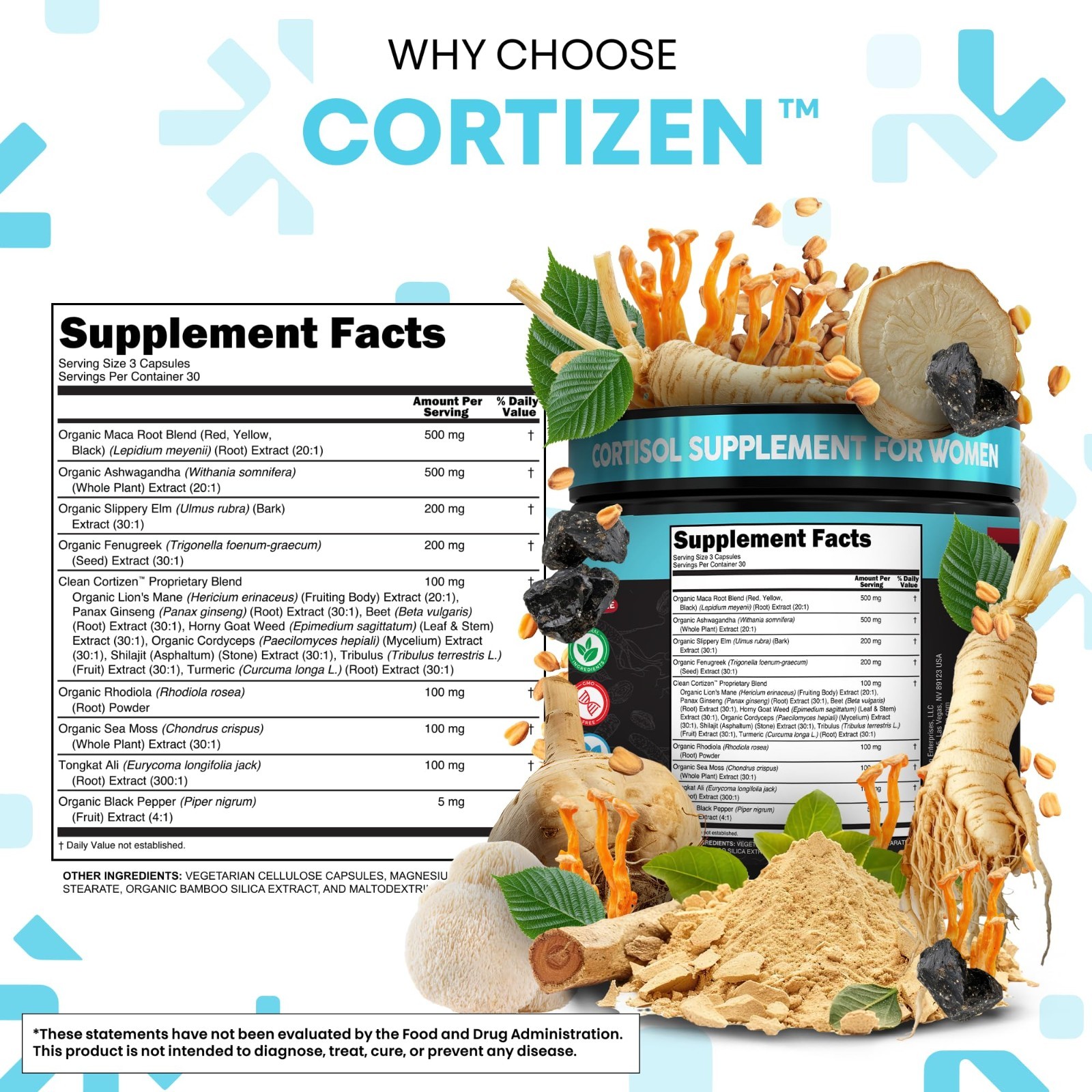 Cortisol Supplements for Women – Maca Root, Ashwagandha, Detox Manager + Ginseng
