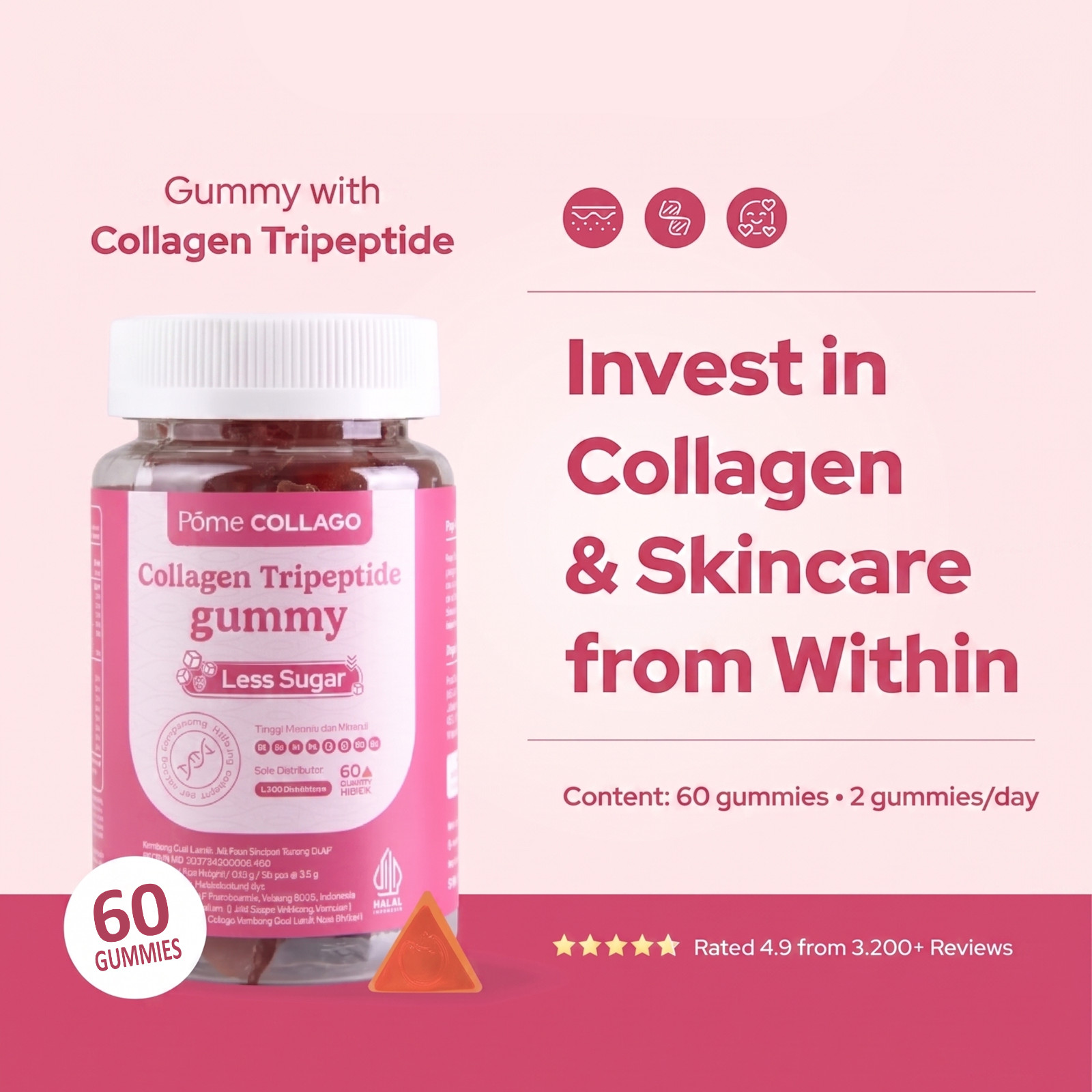 Pome COLLAGO Collagen Tripeptide Gummies with Glutathione Vitamin C Skin Health&