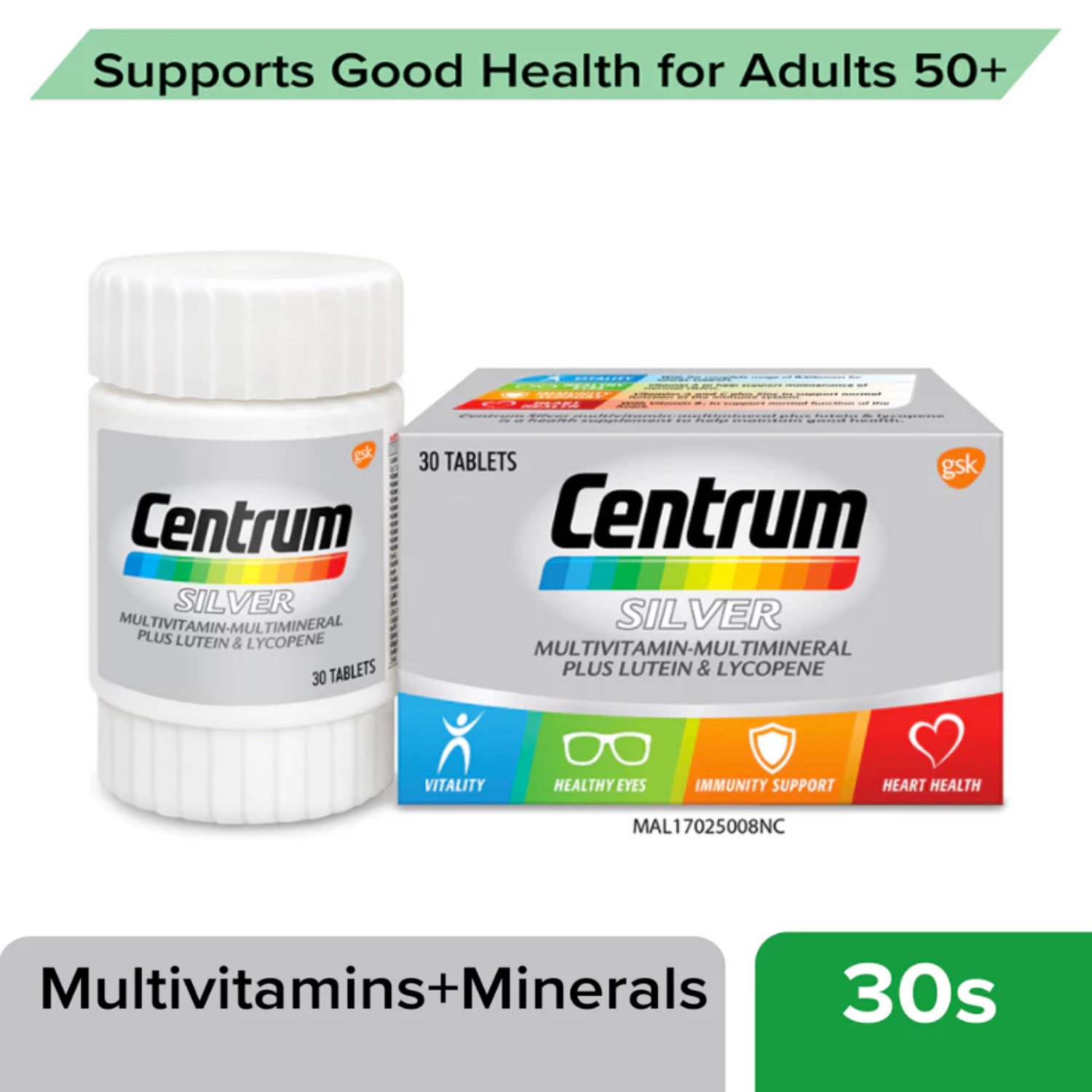 1 Box CENTRUM Silver Multivitamin-Multimineral Plus Lutein & Lycopene 30 Tablets