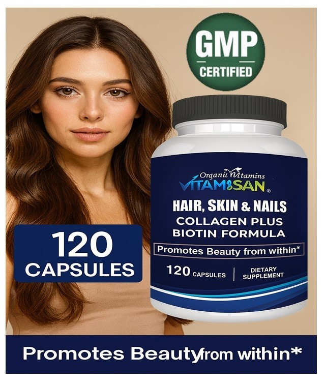 Organic Biotin & Collagen Hair Growth Supplement Hair, Skin, Joints Vitamins 120