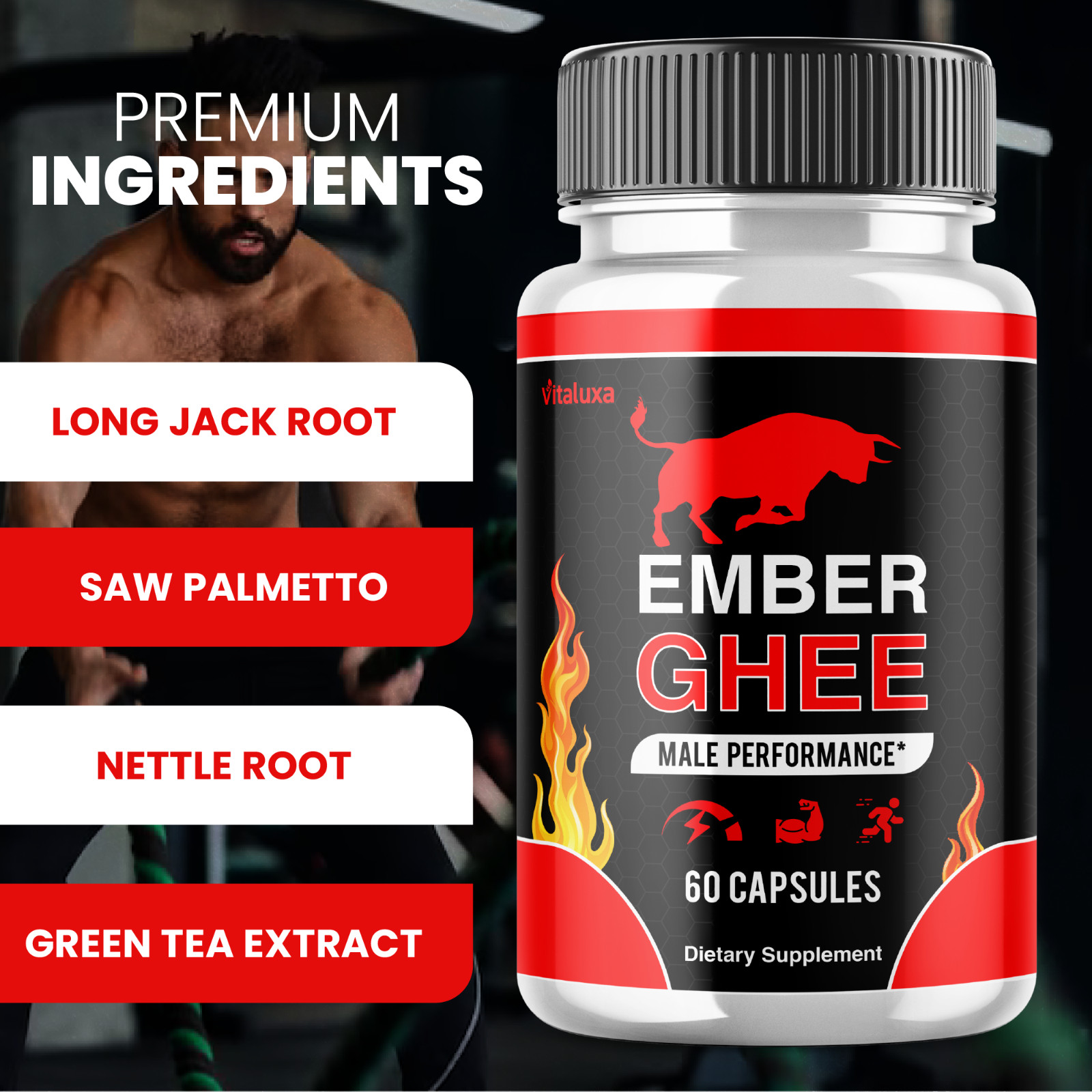 (5 Pack) Ember Ghee Male Support for Maximum Strength Supplement (300 Capsules)