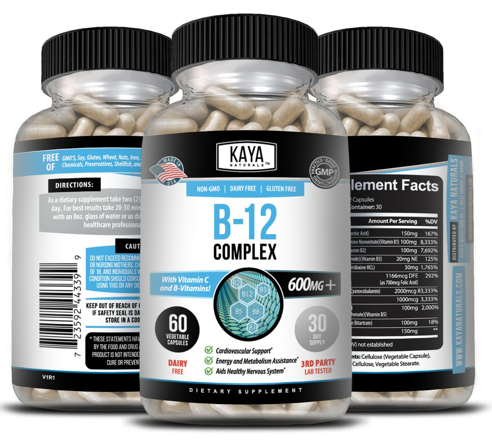 Vitamin B-12 Complex 60ct, B-12 Vitamins, Energy, Cardio, Aids Nervous System