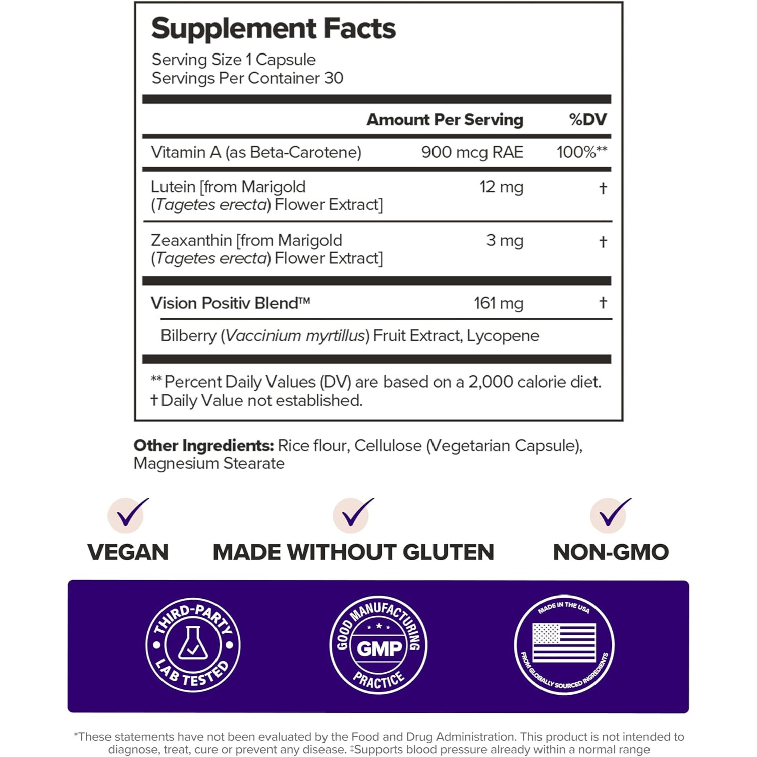 O Positiv MENO Eye Health Capsules Lutein, Zeaxanthin, Bilberry Extract, Vitamin