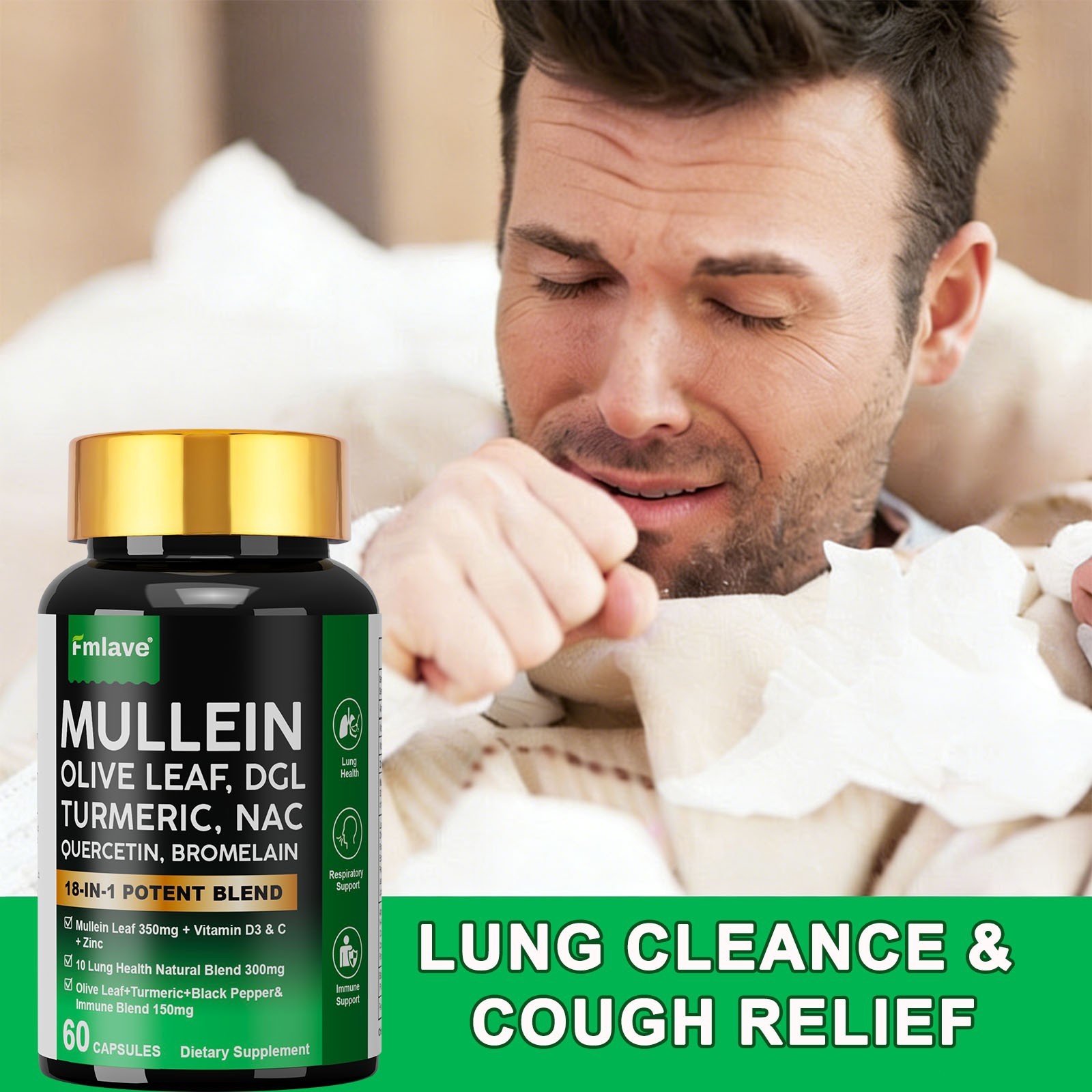 Mullein Lung Detox – Turmeric Quercetin Bromelain NAC Respiratory & Lung Support