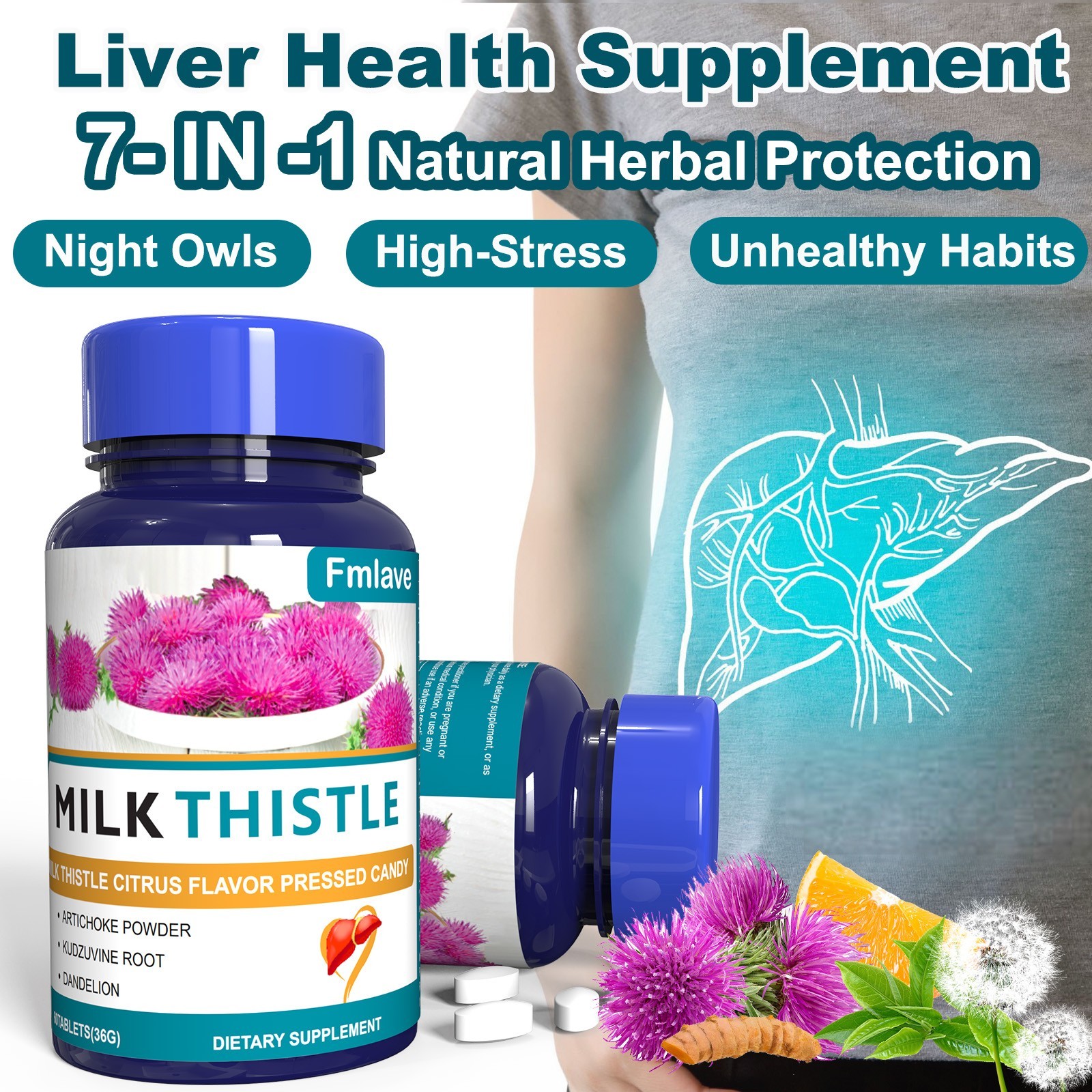 3pc Liver Cleanse Detox Repair Formula w/Turmeric, Milk Thistle, Dandelion 180ct