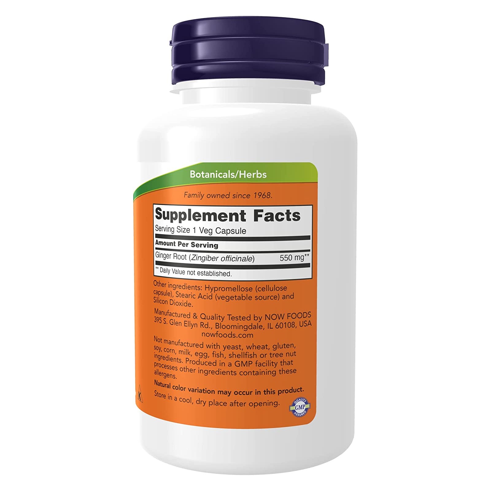 NOW FOODS Ginger Root 550 mg 100 Veg Capsules