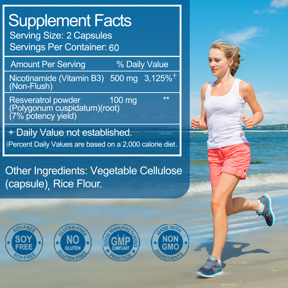 NAD Supplement for Anti-Aging,Energy,Focus / Nicotinamide Resveratrol 120 Caps