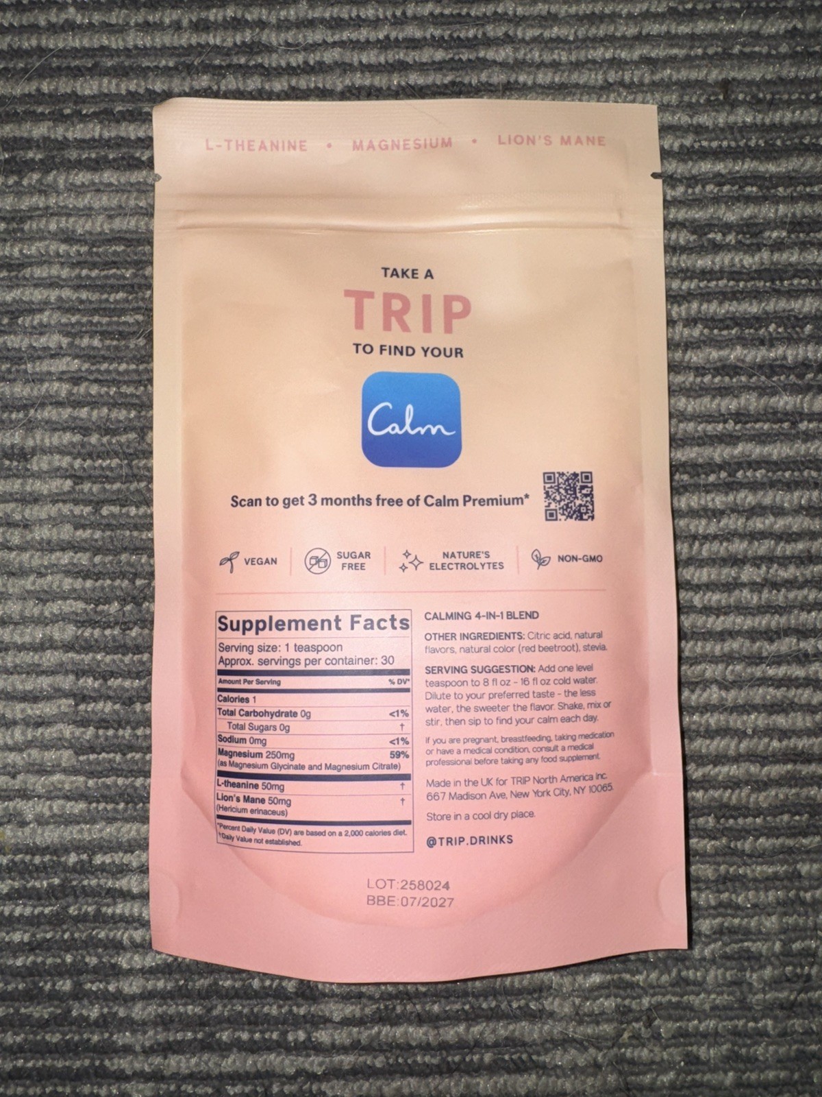 Trip Mindful Magnesium Powder Calming 30 Servings Blend 4-in-1 EXP 07/2027
