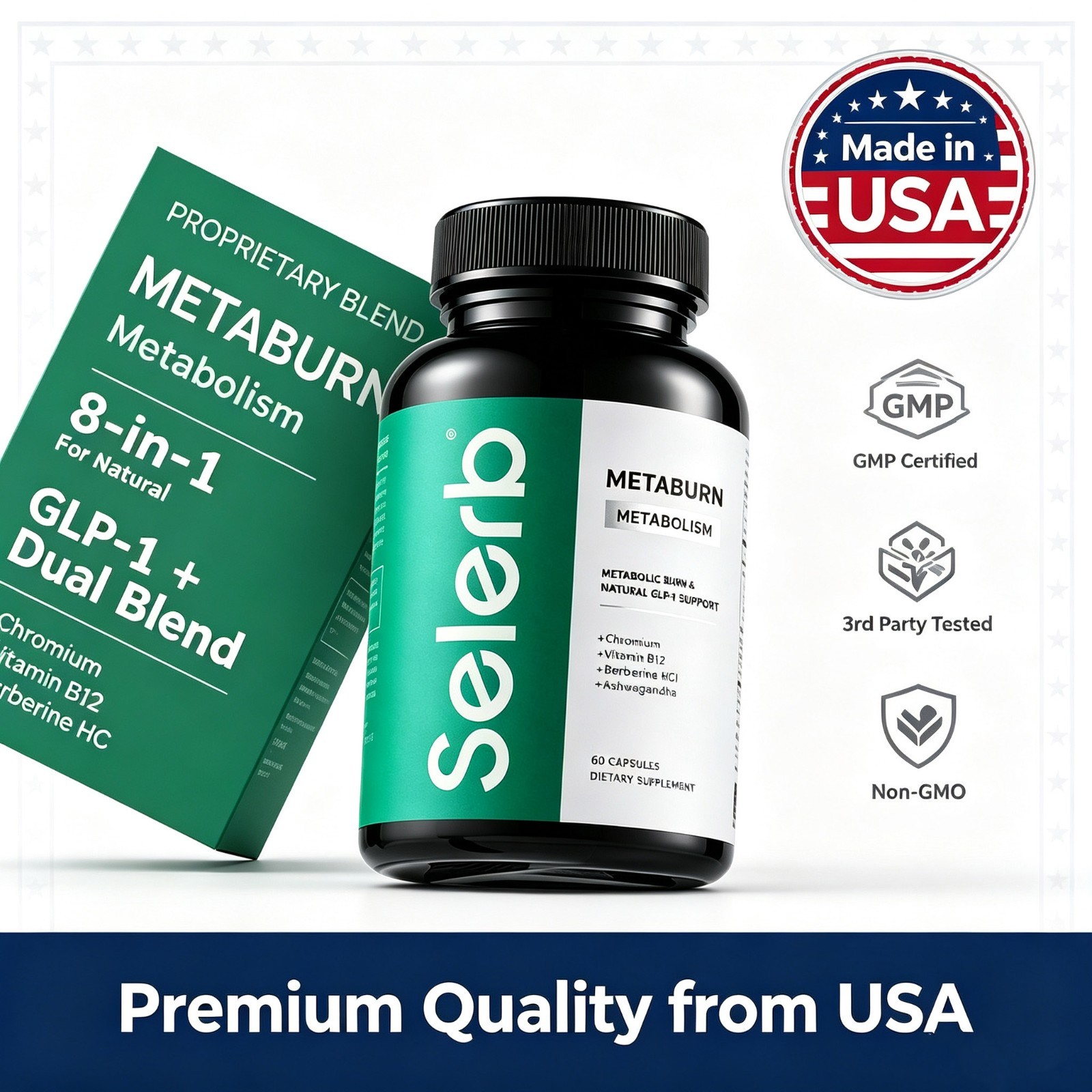 Made in USA Berberine Metabolism Supplement Natural Dual Blend 60 Caps