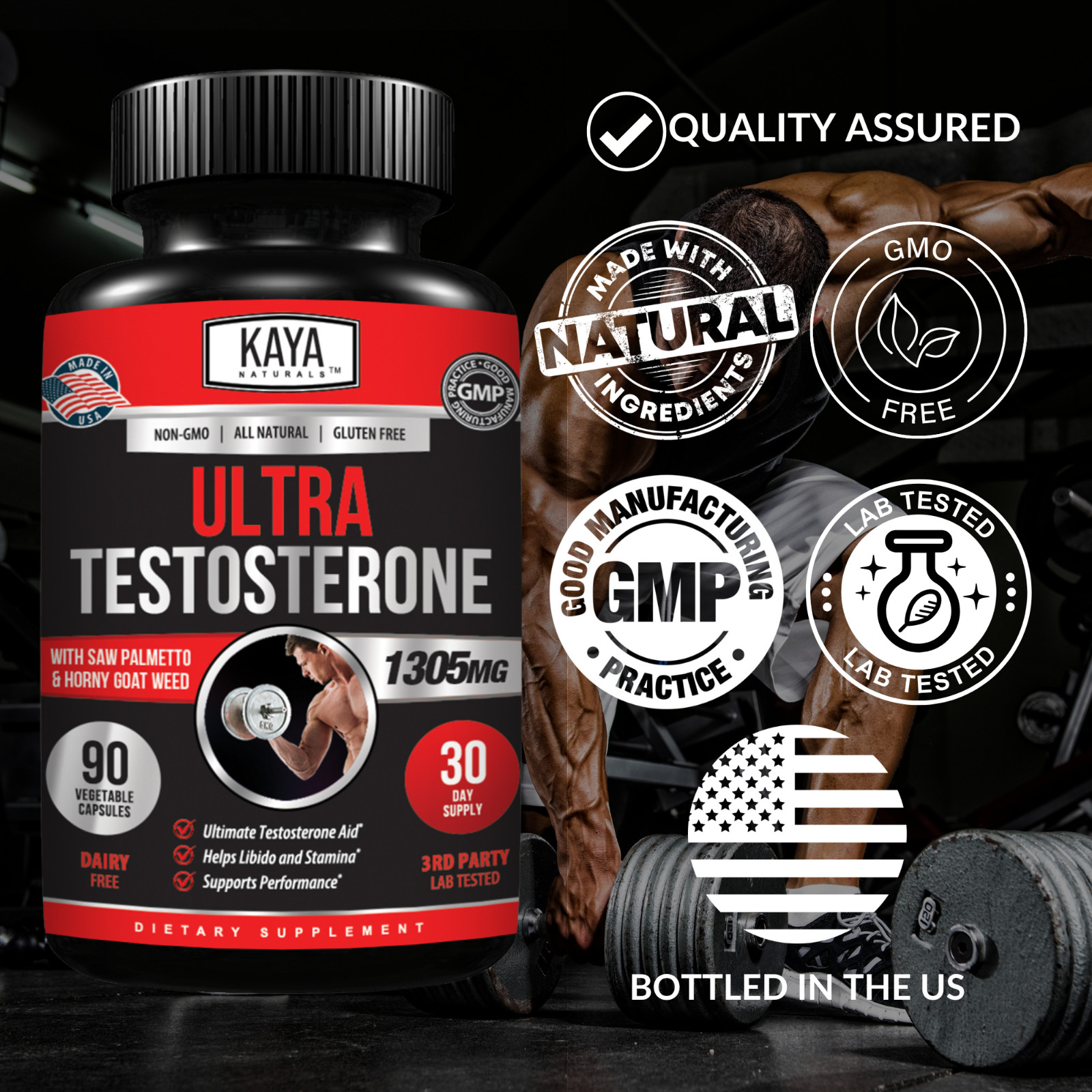 Natural Testosterone Booster 90ct Magnesium Zinc Tribulus Horny Goat Weed