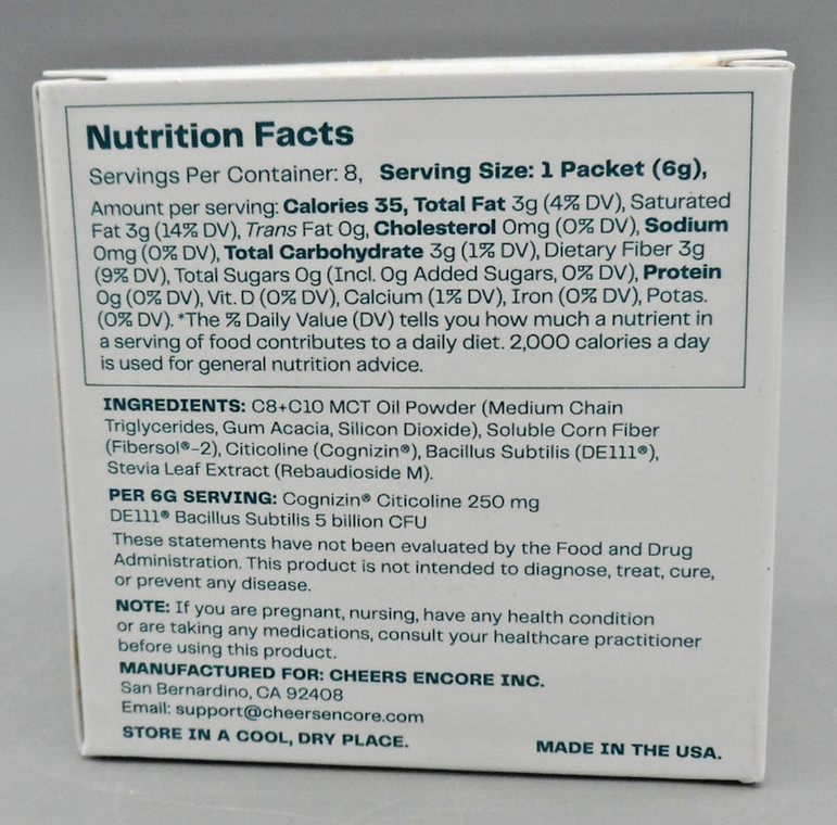 Encore Focus MCT Creamer Dairy Gluten and Soy Free Powder 8 Single Servings