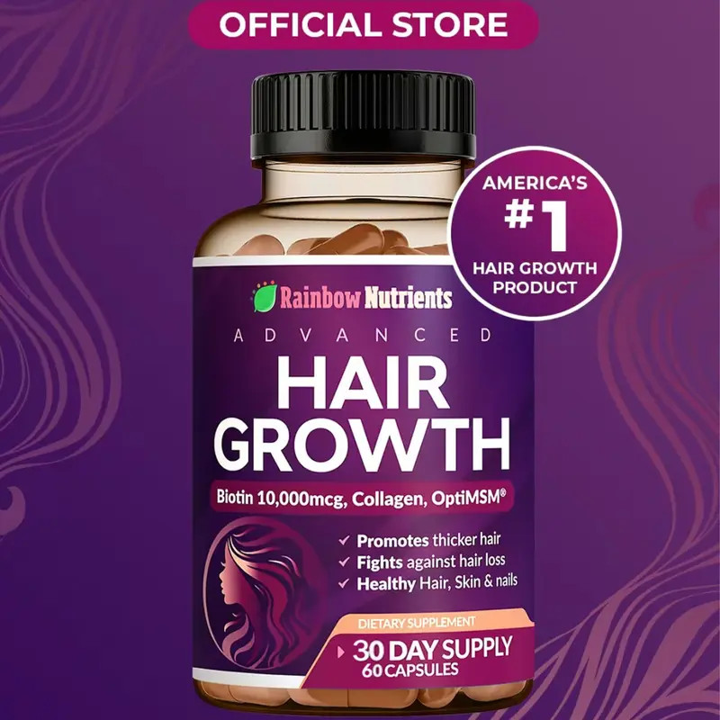Hair Growth Vitamins – Biotin 10000mcg + Collagen – Supports Hair & Skin – 60ct