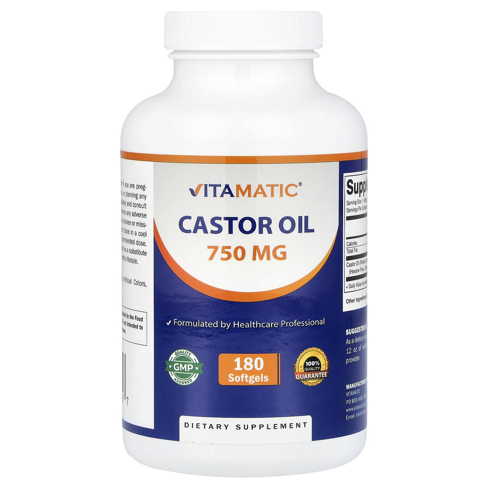 Castor Oil, 750 mg, 180 Softgels