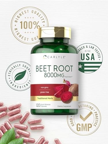 USDA Organic Extra Strength Beet Root 20:1 Extract 8000 mg Strength 120 Capsules