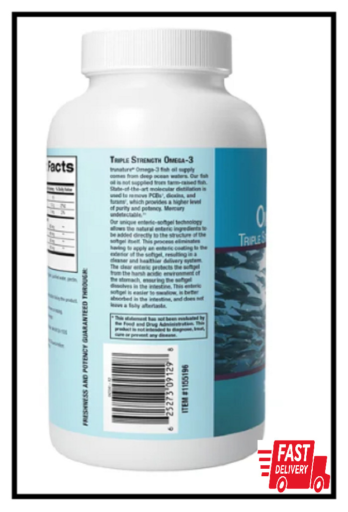 Trunature Triple Strength Omega-3 900 Mg., 200 Softgels – Clear Enteric Softgels
