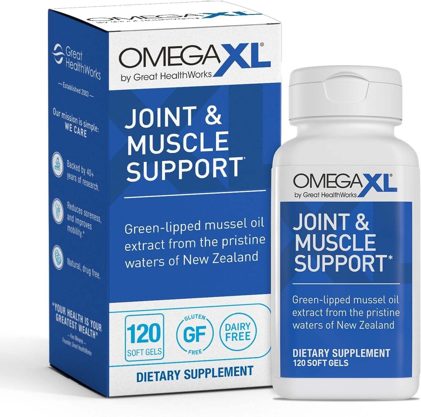 OmegaXL Joint Support Supplement Green Lipped Mussel Oil Softgels 120 Count