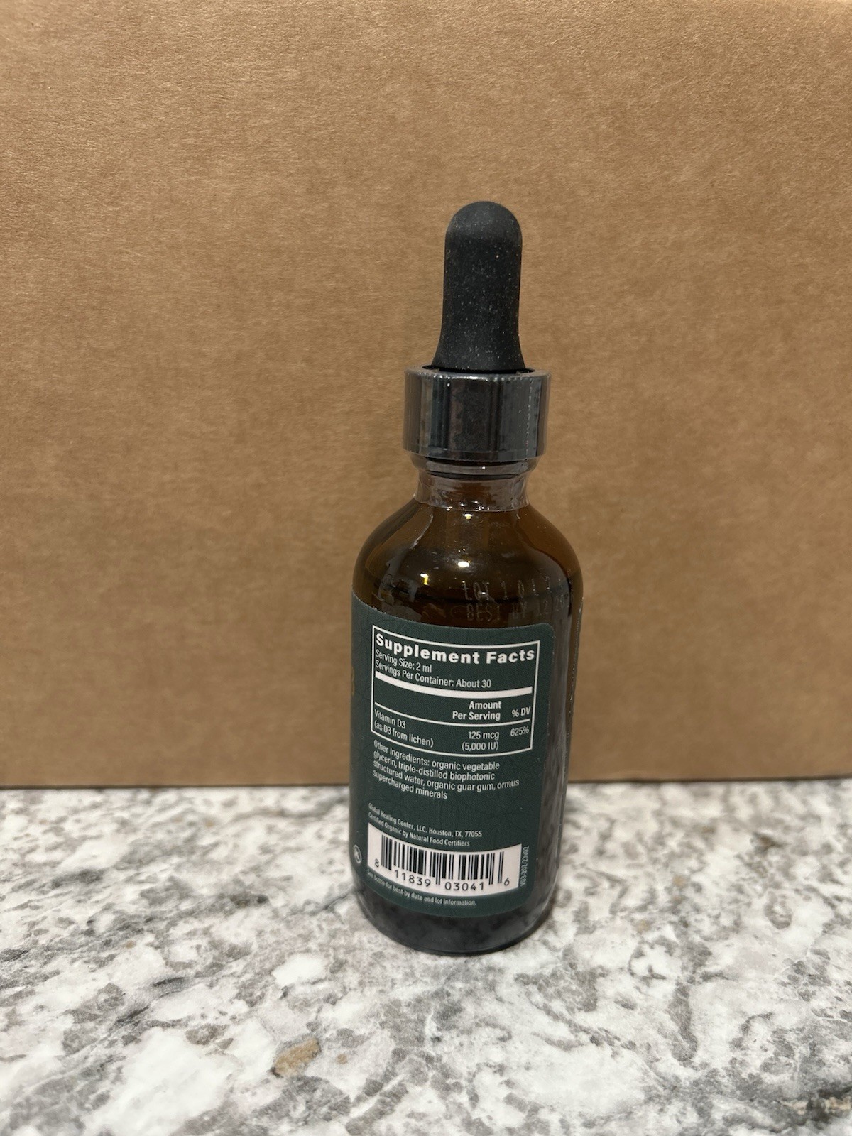 Global Healing Vitamin D3 Lichen Liquid Drops 125mcg 2 fl oz Vegan Unflavored