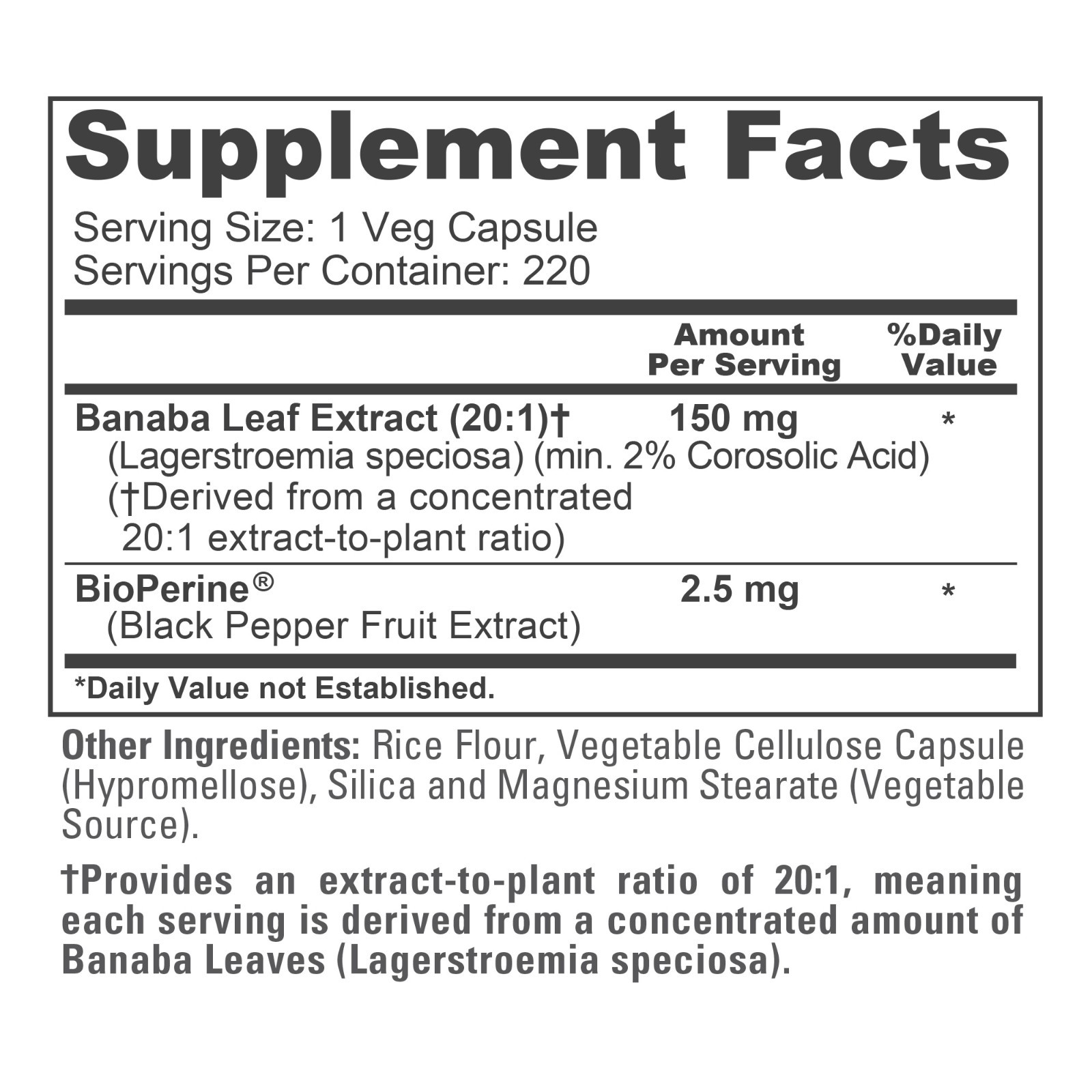 NusaPure Banaba Leaf Extract 3000 mg, 220 Veg Caps, 220 Days Supply, Non-GMO
