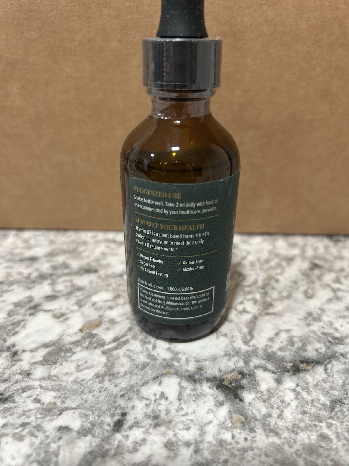 Global Healing Vitamin D3 Lichen Liquid Drops 125mcg 2 fl oz Vegan Unflavored