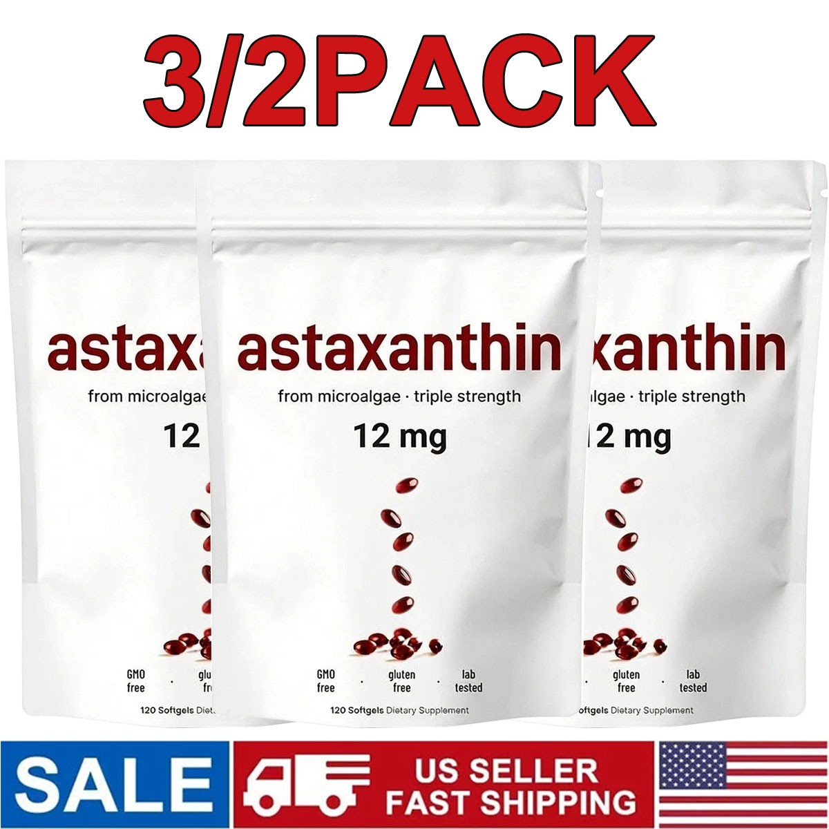 12mg Astaxanthin from Natural Microalgae,For Epidermal Glow & Antioxidant Suppor